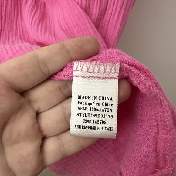 New In Womens L Pink Barbie Gauze Flutter Sleeve Popover Button Cover Up Dress - Picture 5 of 6